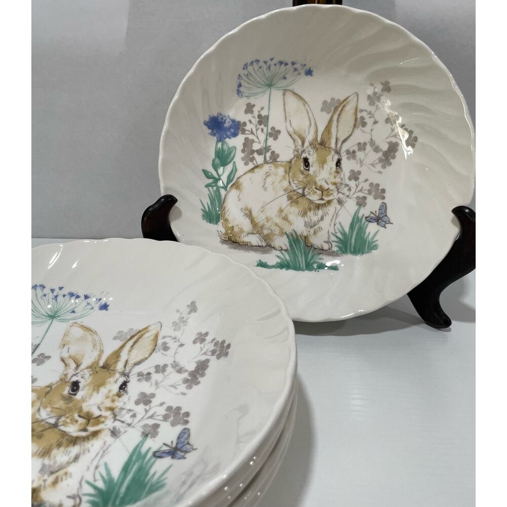 Royal Wessex Set of 6 Bunny Rabbit in Meadow 9" Pasta Bowls Serving